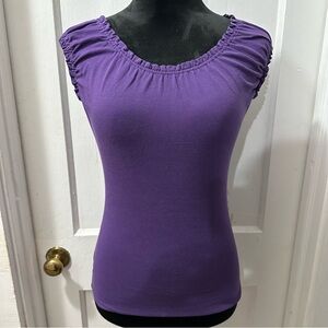 LOFT Purple Fitted Ruched Blouse Cap Sleeve